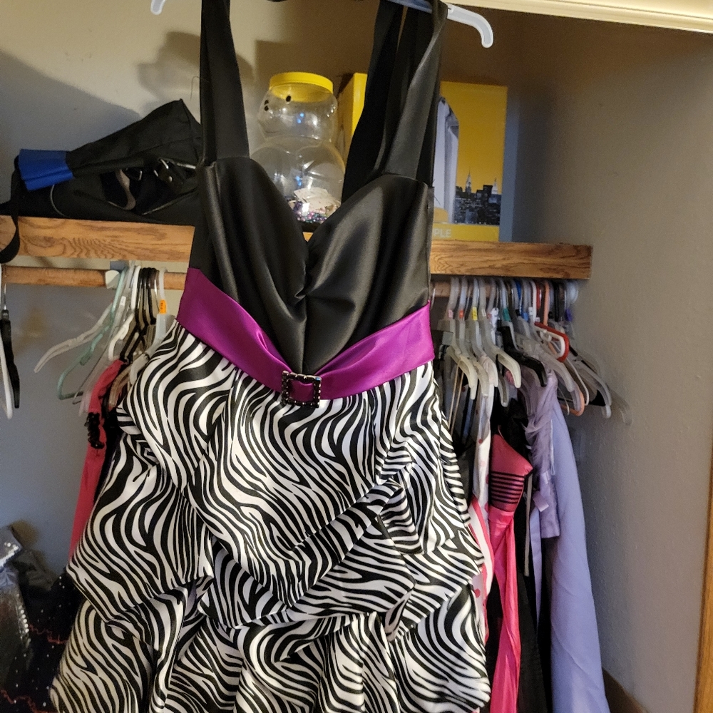 Vintage Girls Halter style formal dress zebra print skirt.